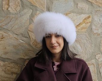 Fur headband, white fox headband, real fox fur