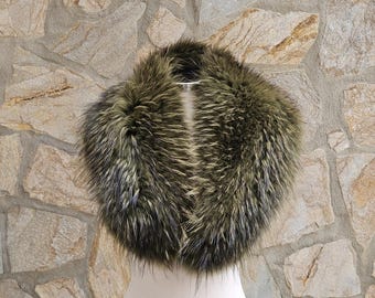 Fur collar,real fur collar,green fin raccoon collar