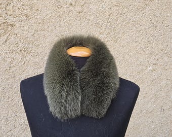 Green Fox Fur Collar, Handmade