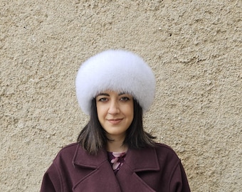 Fur headband, white fox headband, real fox fur