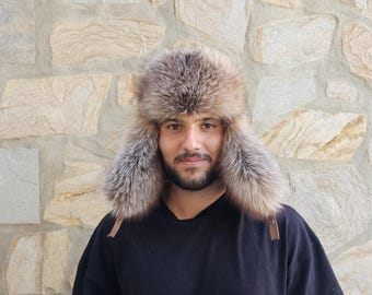 Шапка из меха кролика, зимняя, унисекс, серая, ручной работы