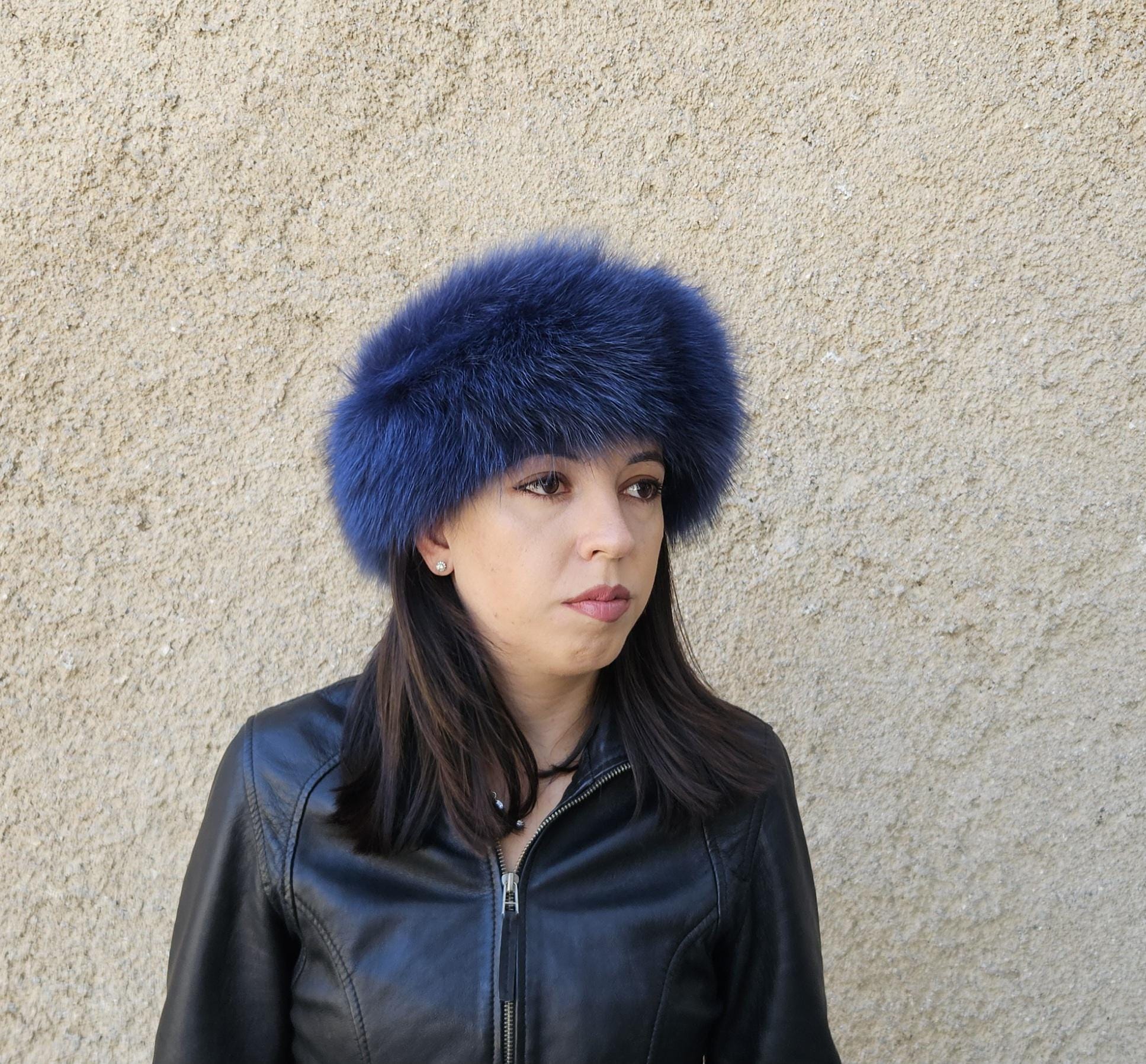 Fascia Invernale Per Orecchie In Finta Pelliccia - Donna Morbida E Calda - Colore Blu Navy