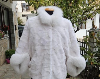 Poncho de piel, capa de visón blanco, visón real