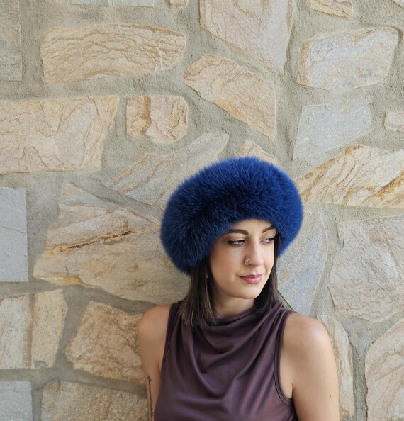 AUTHENTIC fox navy blue head band Amazon.com: Hima 100% Real Fox Fur (Navy Blue) Headband  main image 3