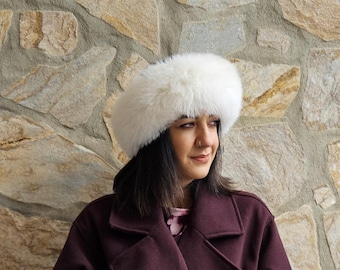 Fur headband, white/cream fox headband, real fox fur