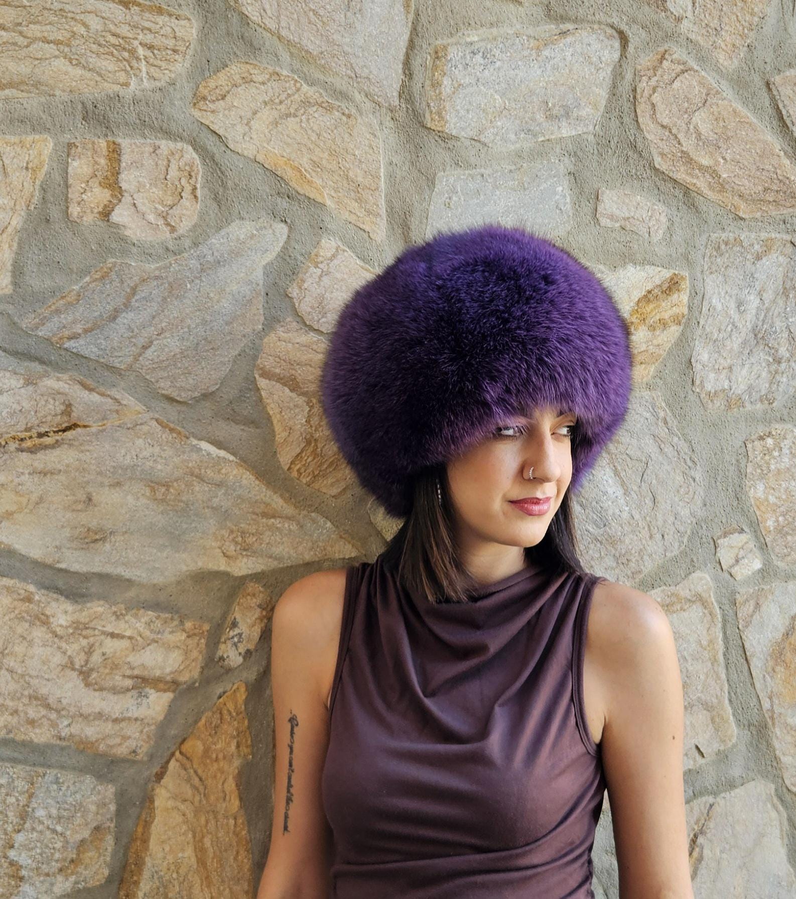 Elegant Purple Fur Hat, mink brown with purple color, beautiful and super warm Purple Mink Fur Hat - Etsy main image 2