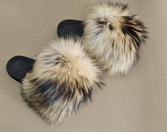 Echte Waschbären Pelzspangen: Handgefertigte Pelzpantoffeln