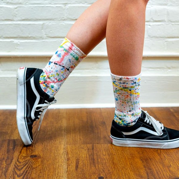 Krazy, fun, unique, hand spattered socks, boys, ladies, men's.