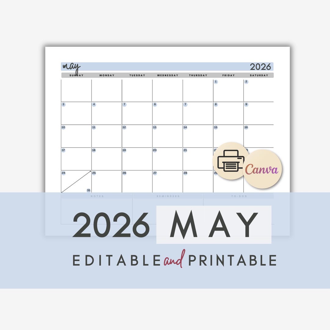 Calendario imprimible de mayo de 2026 / Plantilla de calendario mensual ...