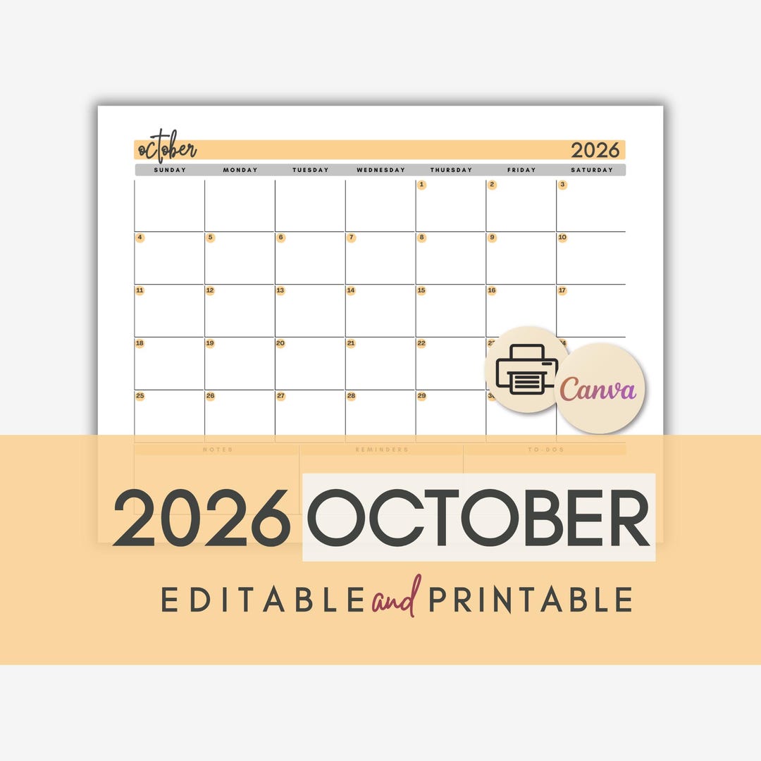 Oktober 2026 Kalender zum Ausdrucken | Monatskalender 2026 | Canva