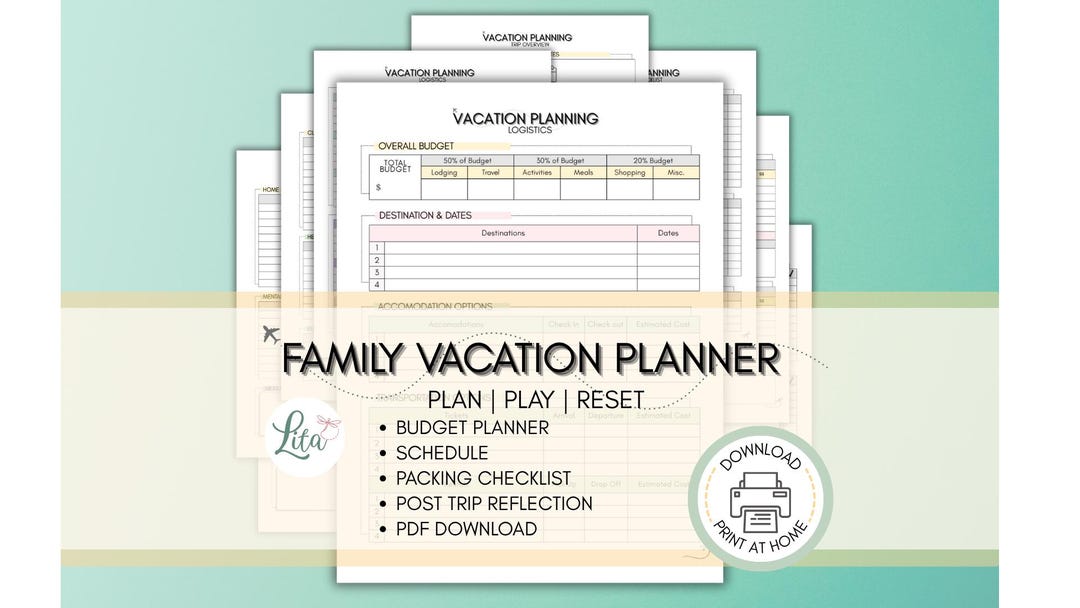 Family Vacation Planner | Printable Budget Tracker, Packing Checklist ...