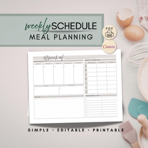 Horario semanal + Planificador de comidas / Diseño semanal sencillo / Imprimible y rellenable