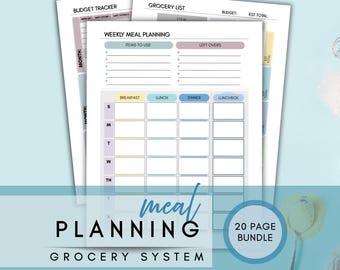 Meal Planning Bundle | Weekly Meal Plan, Grocery List & Food Budget Tracker | Recipe Organizer | Printable PDF + Canva