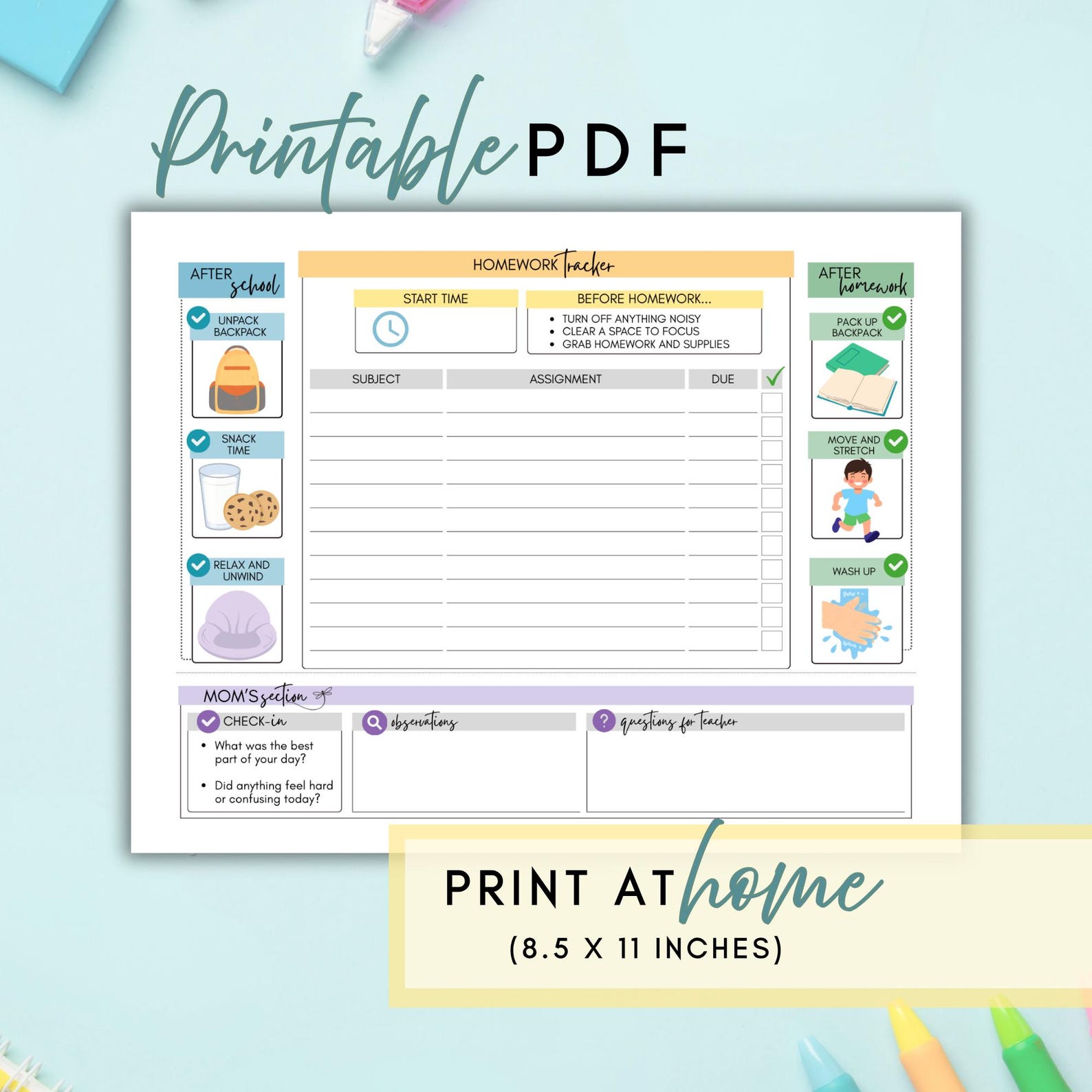 Homework Routine Ideas Printable Homework Routine | Kids Homework Tracker and After School ...