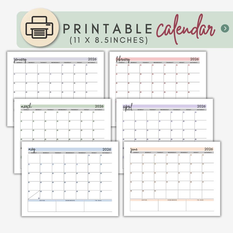 2026 Calendar With No Holidays | Minimalist Printable Calendar | Canva ...