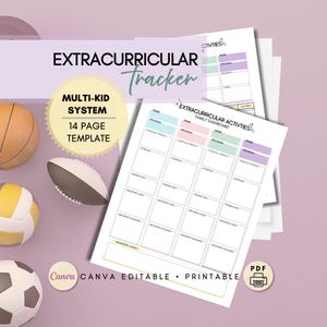 Planificador de actividades extraescolares / Sistema de planificación para varios niños / Horario semanal y mensual + Presupuesto / Plantilla imprimible de Canva