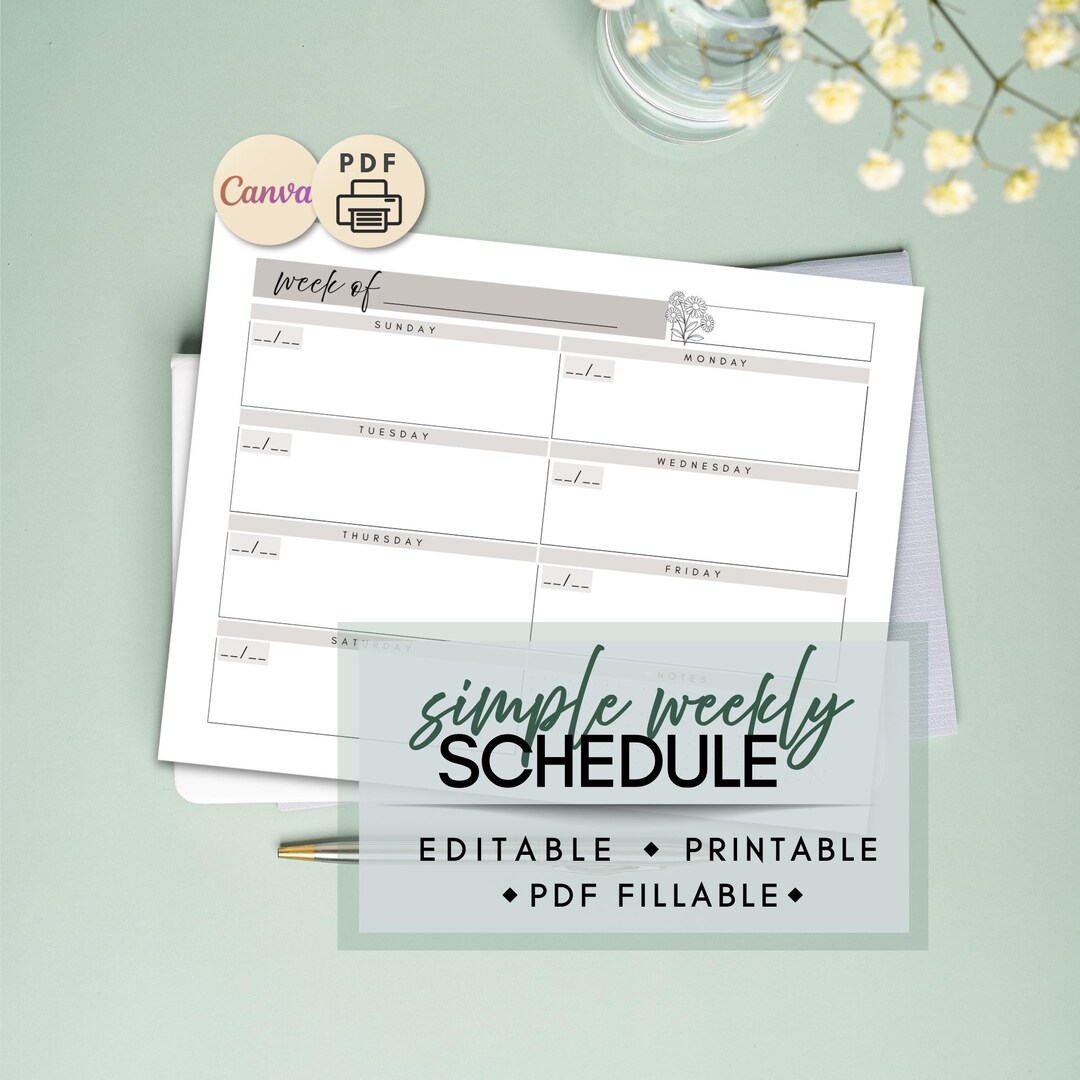 Weekly Schedule Template | Simple Weekly Layout | Printable & PDF ...