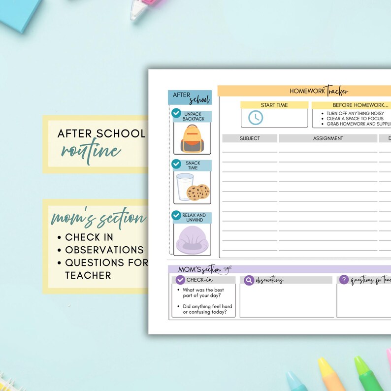 Printable Homework Routine | Kids Homework Tracker and After School ...