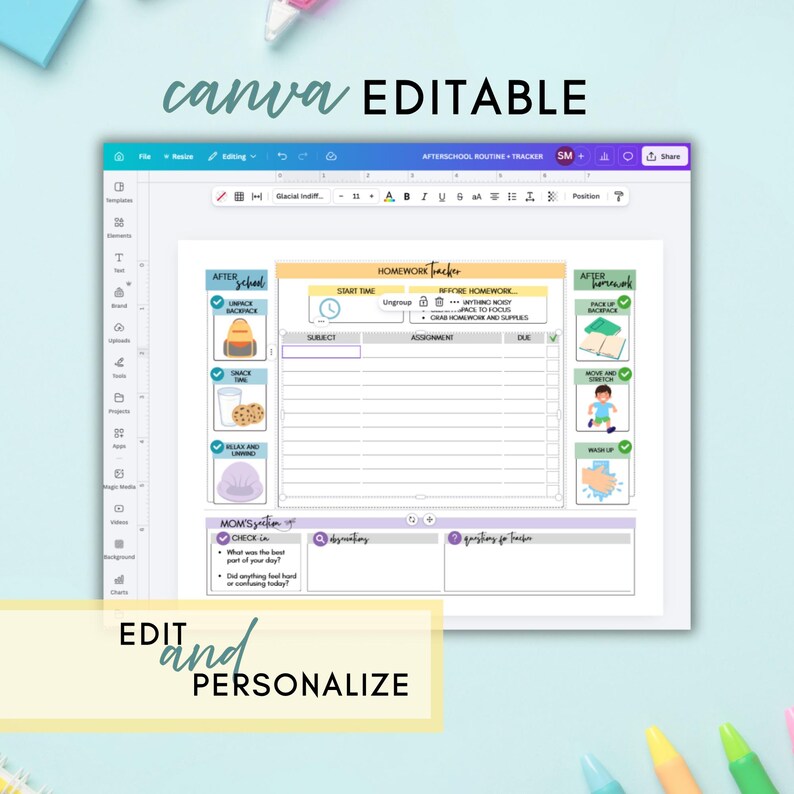 School Routine Tracker Printable Homework Routine | Kids Homework Tracker and After School ...