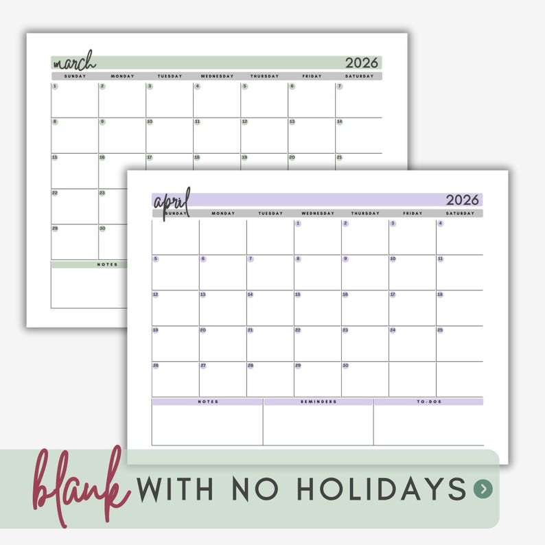 2026 Calendar With No Holidays | Minimalist Printable Calendar | Canva ...