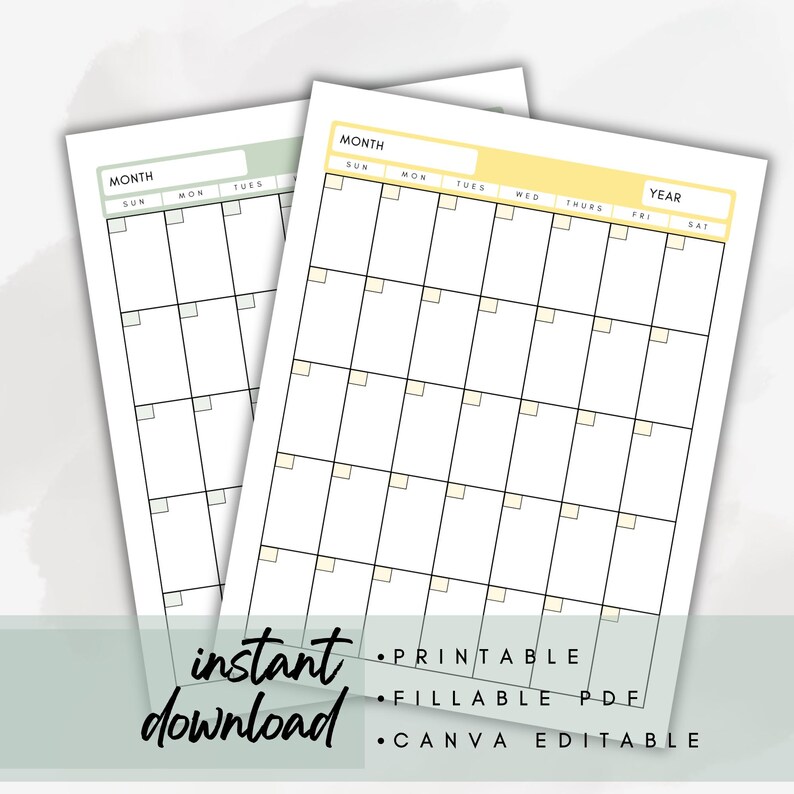 Blank Monthly Calendar Template (portrait) | 13 Colors | Printable