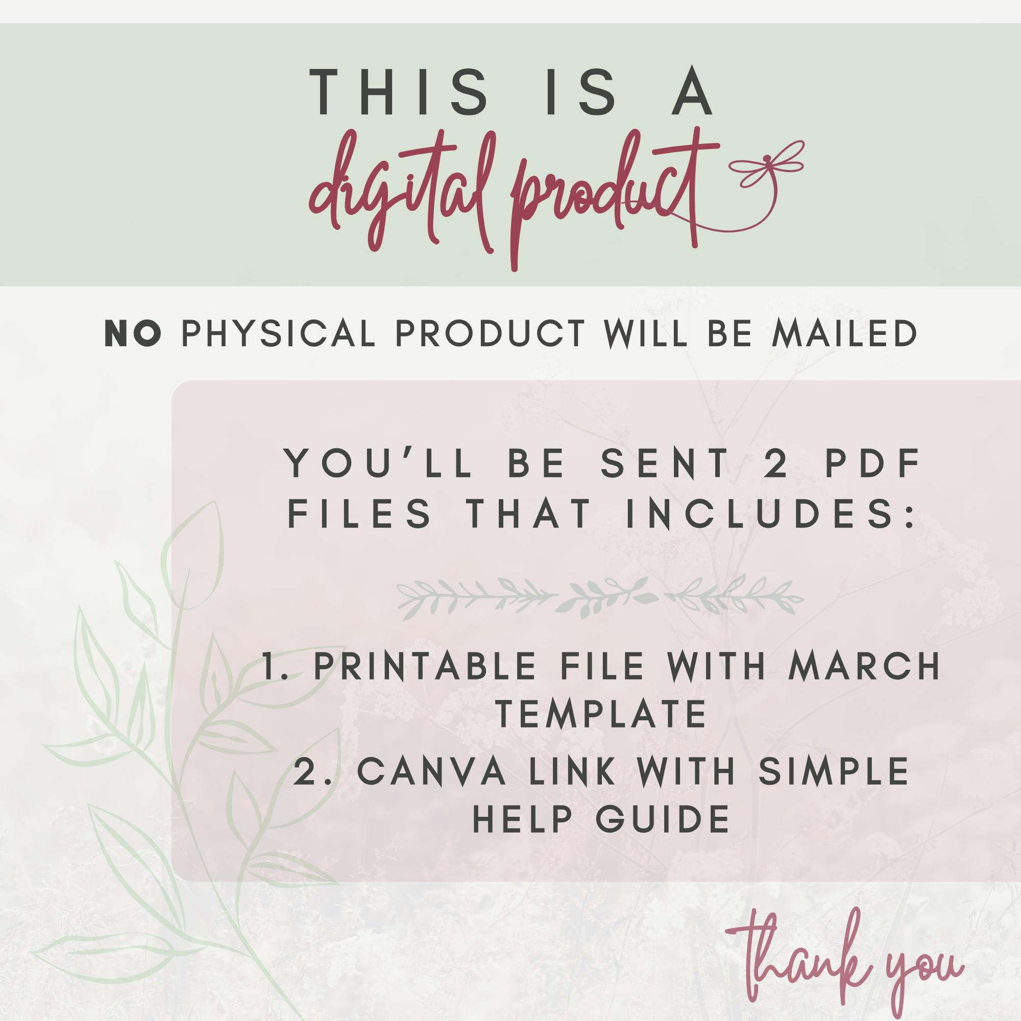 March 2026 Calendar | Minimalist Planner, Canva Editable (printable PDF ...