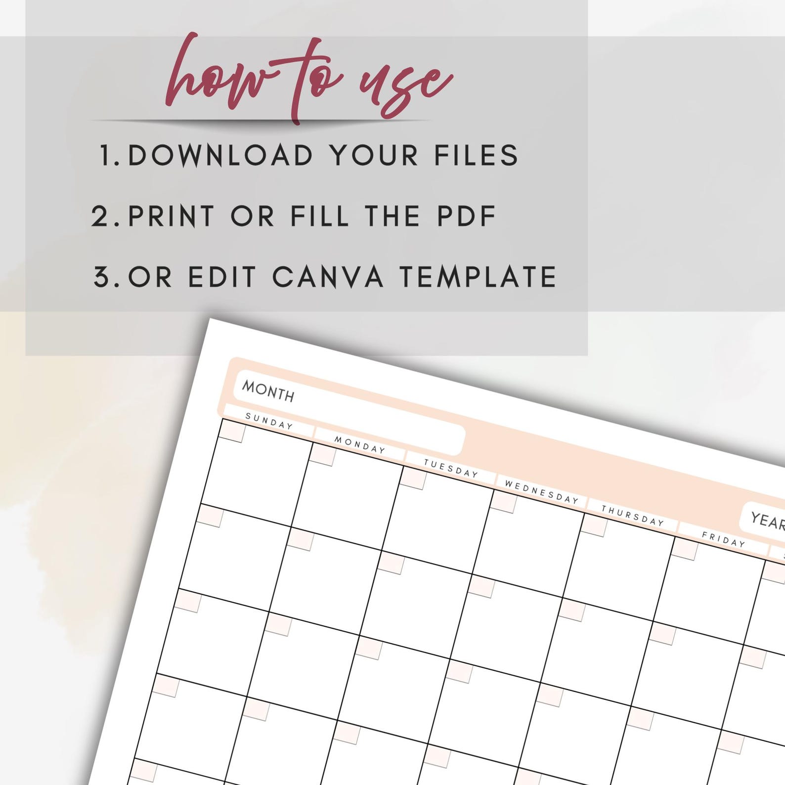Blank Monthly Calendar Printable • Undated Monthly Planner • 13 Colors ...