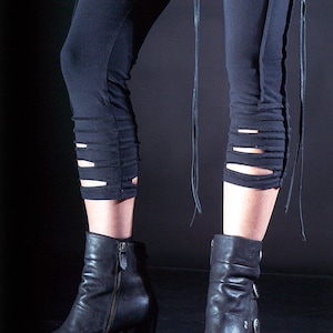 BLACK FESTIVAL LEGGINGS cotton strech cut out outside seams urban futuristic gothic sexy post apocalyptic yoga pants