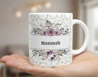Personalized Name Coffee Mug, Elegant Floral Design