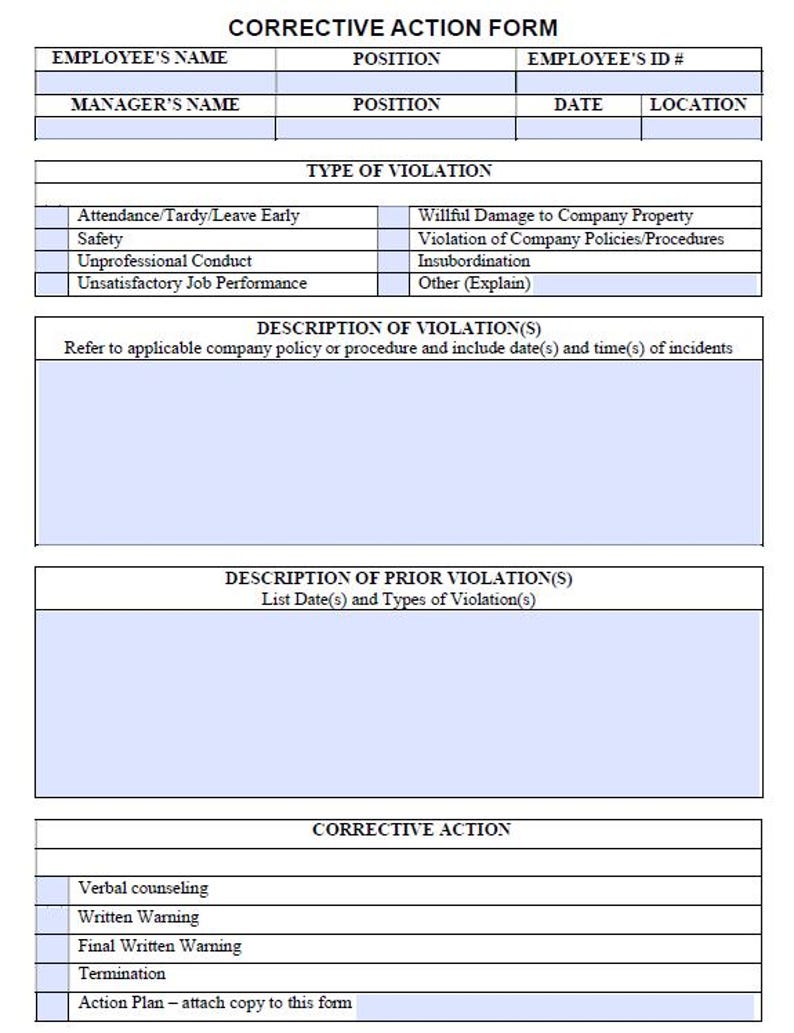 Corrective Action Form - Etsy