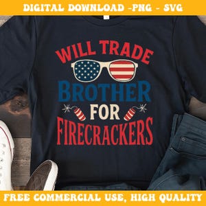 Werden Bruder für Firecrackers Png tauschen, Retro 4. Juli Png, Kinder Vierter Juli Png, lustige Bruder Schwester Sublimation, Vaterländischen Png