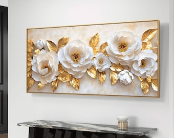 Gold Floral 3D Wall Art: Elegant Peony Print (Digital Download)