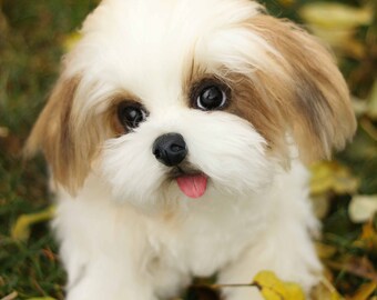 shih tzu stuffed animal gray and white