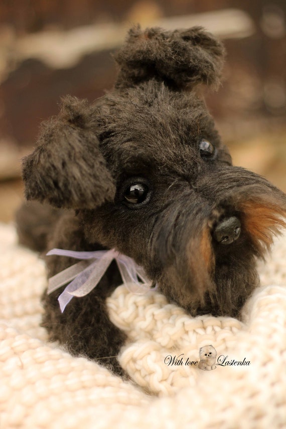 手作りシュナウザーの子犬のぬいぐるみ：OOAKコレクタブルテディドッグ