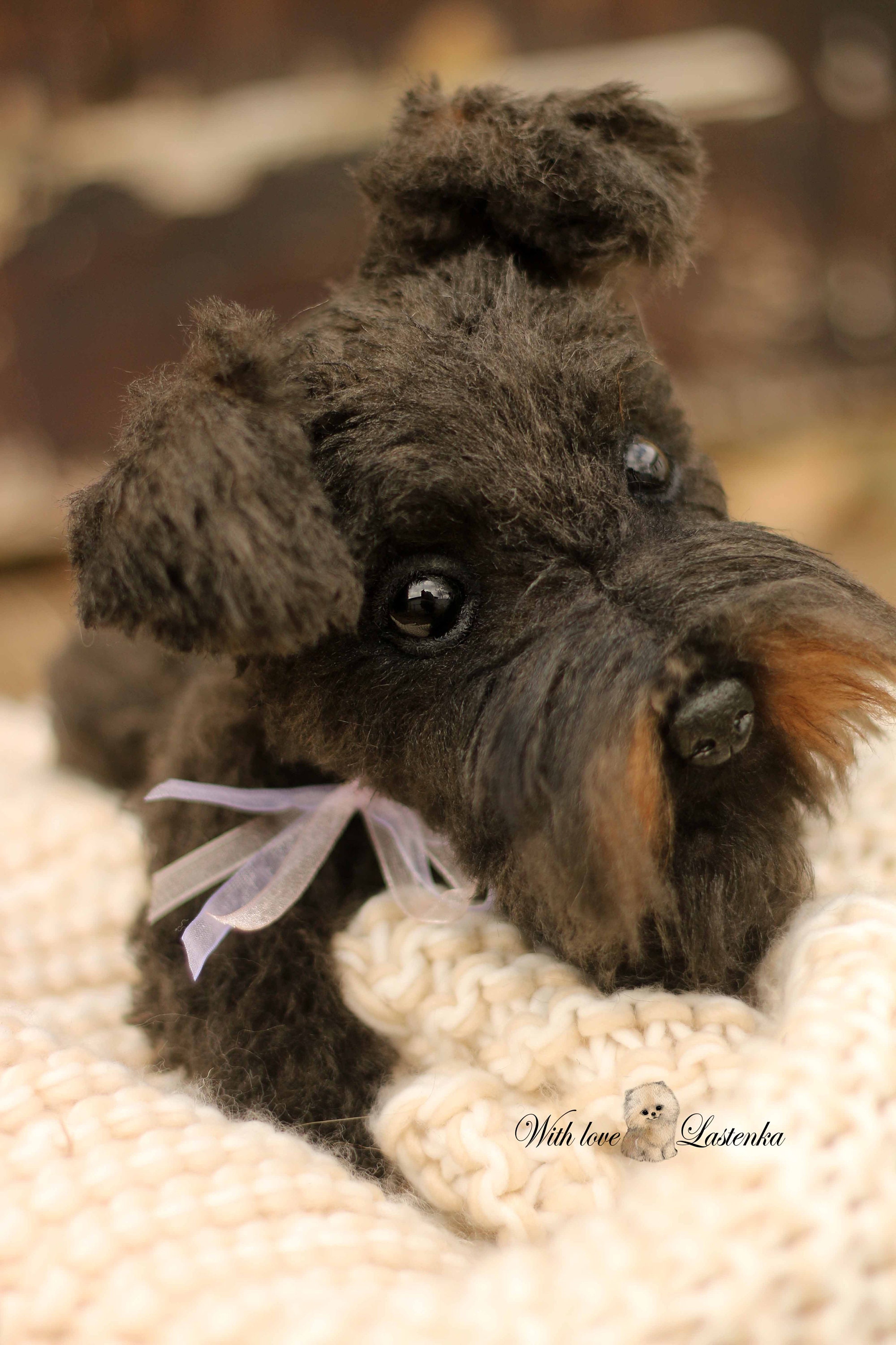手作りシュナウザーの子犬のぬいぐるみ：OOAKコレクタブルテディドッグ