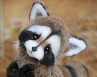 Oso de peluche mapache OOAK: muñeco de peluche coleccionable hecho a mano