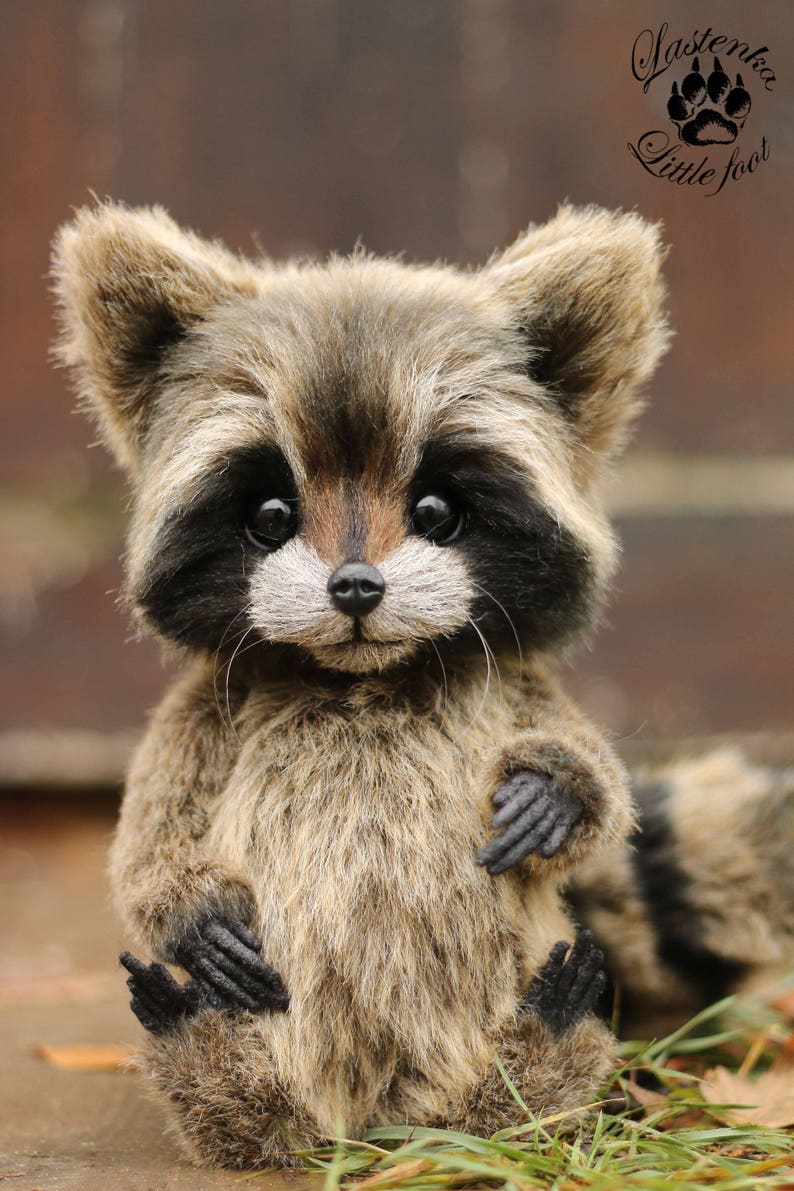 Einzigartiger Waschbär-Teddybär, realistische handgefertigte Plüschpuppe Bild 7