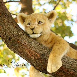 Realistic Lion Cub Stuffed Animal: Handmade Faux Fur Collectible