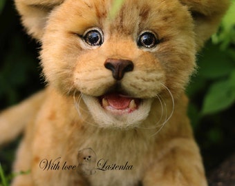 OOAKハンドメイドライオンの子アートドール：リアルなコレクター向け