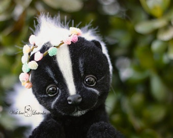 Skunk Flora OOAK realistic artist teddybear.  Stuffed collectible handmade plush toy. art doll best gift for her (made to order)