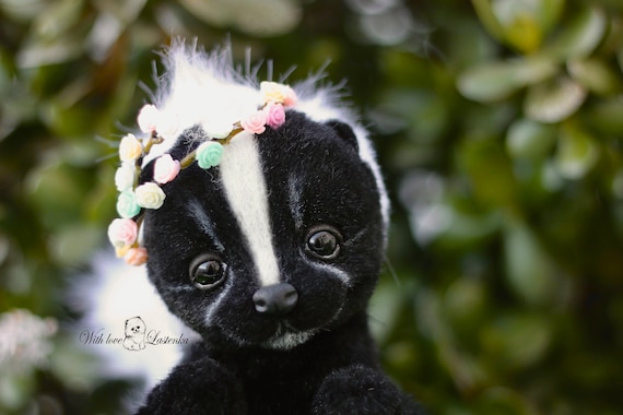 OOAK Handmade Skunk Teddybear: Collectible Plush Art Doll