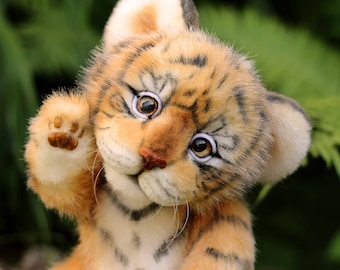 Tiger cub Amadeus realistic wild cat. OOAK artist Handmade collectible animal by photo art doll Stufed tiger toy (made to order)