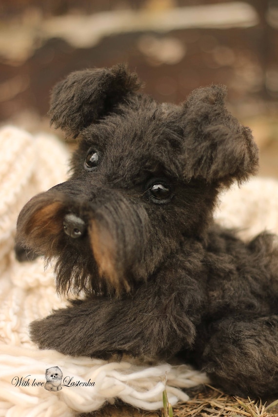 手作りシュナウザーの子犬のぬいぐるみ：OOAKコレクタブルテディドッグ