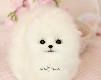 OOAK ポメラニアンぬいぐるみ：コレクター向けスピッツ子犬の