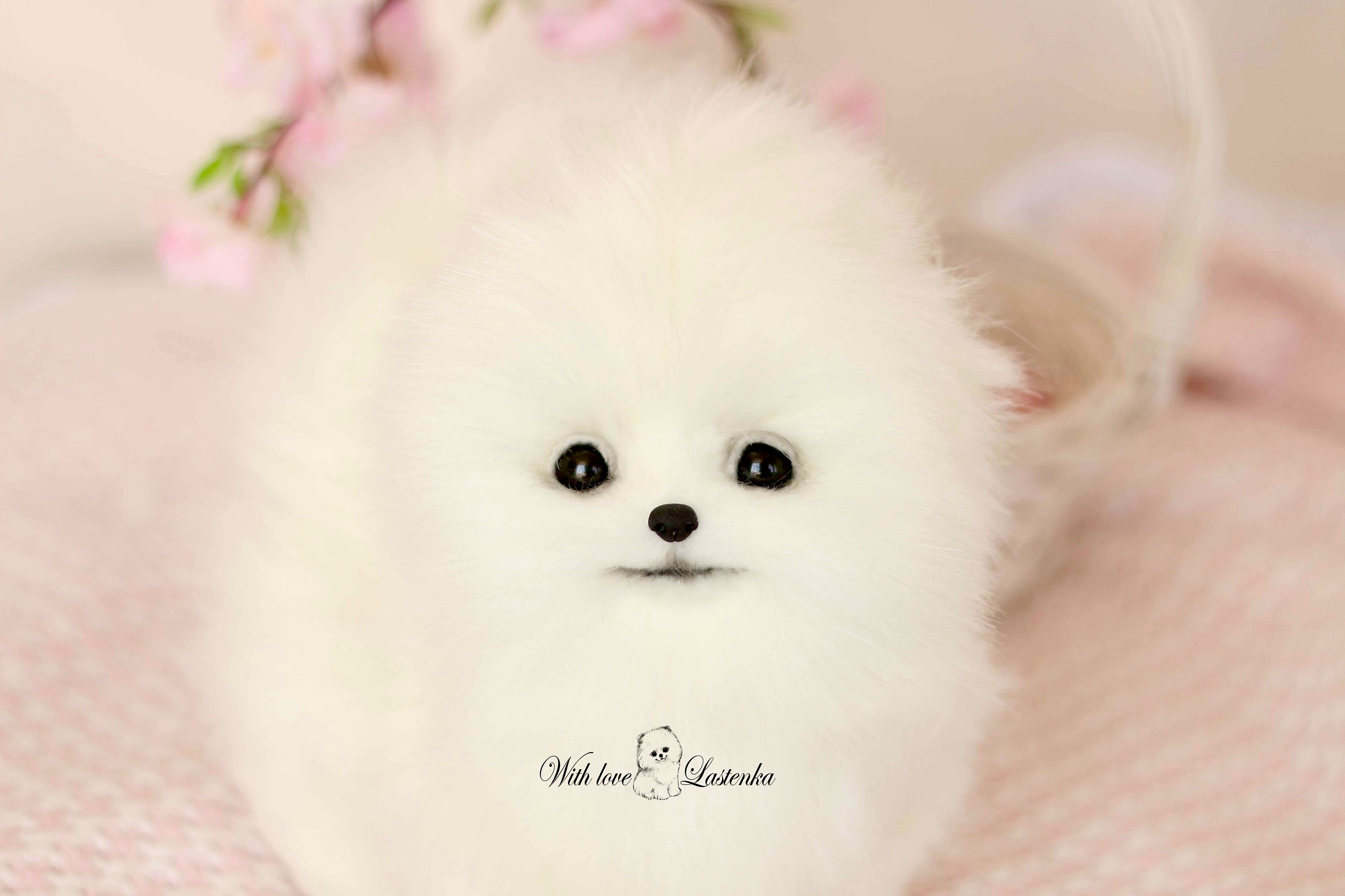 OOAK ポメラニアンぬいぐるみ：コレクター向けスピッツ子犬の