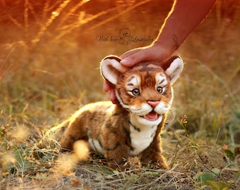 OOAK Handmade Tiger Cub Art Doll: Realistic Collectible Faux Fur Animal