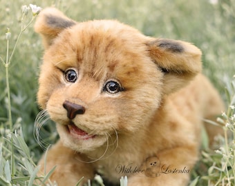 OOAKハンドメイドライオンの子アートドール：リアルなコレクター向け