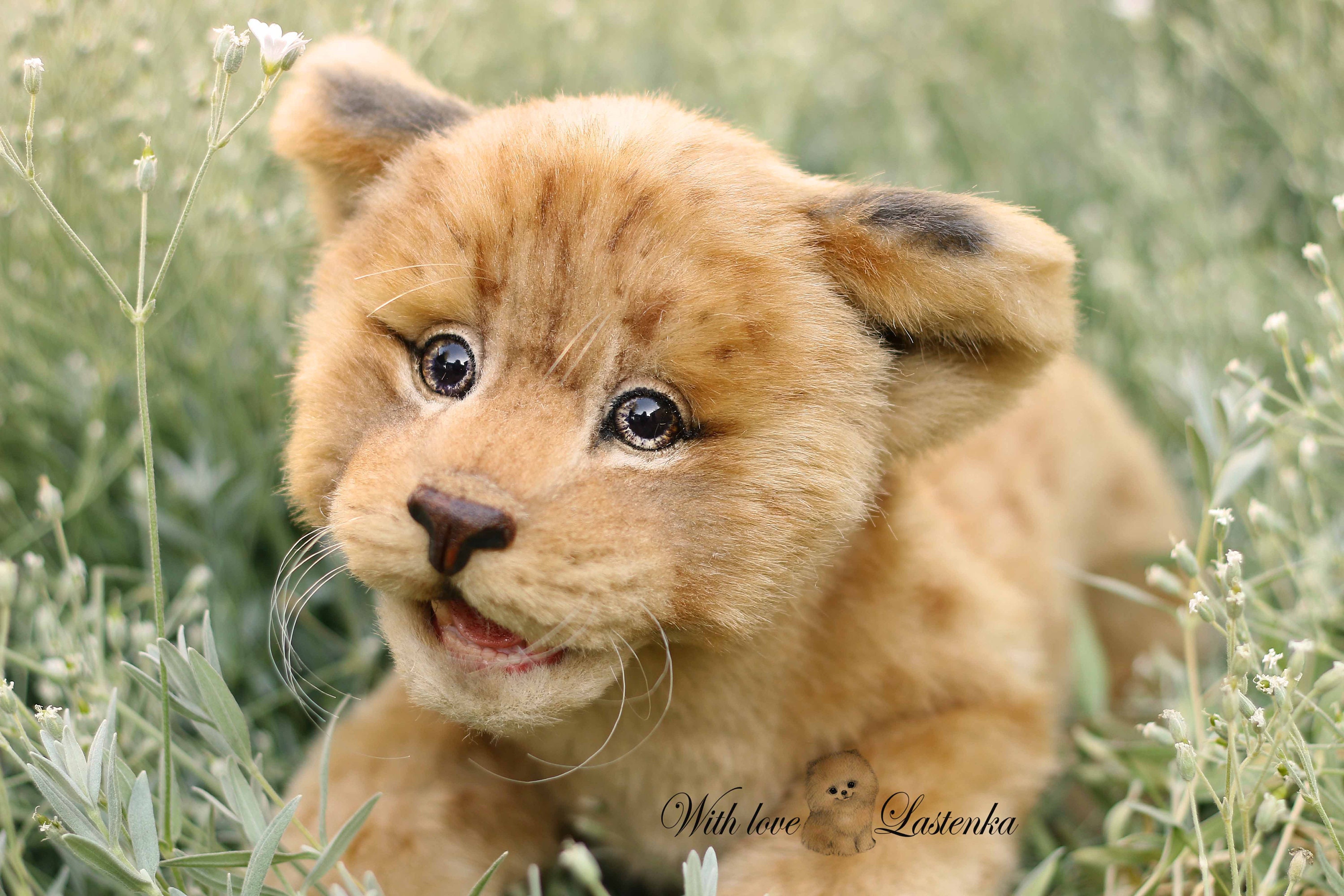 OOAKハンドメイドライオンの子アートドール：リアルなコレクター向け