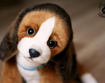 日本製リアルなビーグル犬 ぬいぐるみ リアルなビーグル犬の子犬：OOAKハンドメイドぬいぐるみ、コレクター