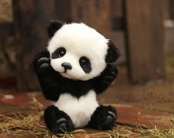 REALISTIC PLUSH PANDA, stuffed handmade soft toy, collectible ooak plush toys, cute stuffed bear toy for gifts (made to order)